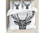 Abakuhaus Copripiumino Hirsch, Bohem Deer, Antiacaro, Adatto A Chi Soffre Di Allergie, Con Federe, 155 Cm X 220 Cm - 80 X 80 Cm, Bianco E Nero