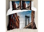 Abakuhaus New York Copripiumino, Manhattan Bridge Usa, Antiacaro, Adatto A Chi Soffre Di Allergie, Con Federe, 155 Cm X 220 Cm - 80 X 80 Cm, Blu Rosso