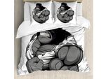 Abakuhaus Copripiumino Con Caricatura, Gorilla Atleta Animale, Antiacaro, Adatto A Chi Soffre Di Allergie, Con Federe, 155 Cm X 220 Cm - 80 X 80 Cm, Nero Bianco Grigio