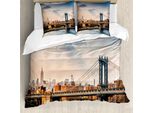 Abakuhaus New York Copripiumino, Ponte Di Manhattan A New York City, Antiacaro, Adatto A Chi Soffre Di Allergie, Con Federe, 200 Cm X 200 Cm - 80 X 80 Cm, Multicolore