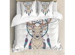 Abakuhaus Copripiumino Hirsch, Etnico, Antiacaro, Adatto A Chi Soffre Di Allergie, Con Federe, 200 Cm X 200 Cm - 80 X 80 Cm, Beige, Verde Acqua, Crema