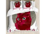 Abakuhaus Copripiumino Gatto, Parole D'amore Gatti-Gattini, Resistente All'acqua, Lavabile, Colori Che Non Stingono, Personalizzato, 155 Cm X 220 Cm - 80 X 80 Cm, Rosso, Grigio, Bianco