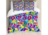 Copripiumino Abakuhaus Retro, Tema Pacifista, Antiacaro, Adatto A Chi Soffre Di Allergie, Con Federe, 200 Cm X 200 Cm - 80 X 80 Cm, Multicolore