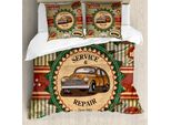 Copripiumino Abakuhaus Retro, Old Sixties Auto-Pop-Art, Antiacaro, Adatto A Chi Soffre Di Allergie, Con Federe, 155 Cm X 220 Cm - 80 X 80 Cm, Verde, Rosso, Crema