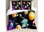 Abakuhaus Copripiumino Space, Sistema Solare Planet, Antiacaro, Adatto A Chi Soffre Di Allergie, Con Federe, 155 Cm X 220 Cm - 80 X 80 Cm, Multicolore