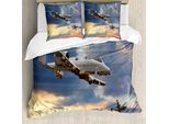 Abakuhaus Copripiumino Aereo, Design A Tema Aeronautico, Antiacaro, Adatto A Chi Soffre Di Allergie, Con Federe, 155 Cm X 220 Cm - 80 X 80 Cm, Blu Grigio
