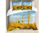 Abakuhaus Copripiumino Saguaro, Sonoran Desert Blossom, Antiacaro, Adatto A Chi Soffre Di Allergie, Con Federe, 155 Cm X 220 Cm - 80 X 80 Cm, Blu Verde Calendula