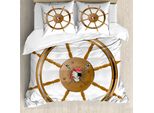Abakuhaus Copripiumino Steuerrad, Pirati-Mare-Ruota Di Nave, Antiacaro, Adatto A Chi Soffre Di Allergie, Con Federe, 200 Cm X 200 Cm - 80 X 80 Cm, Marrone Nero