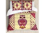 Abakuhaus Copripiumino Gufo, Motivo Animale Notturno, Antiacaro, Adatto A Chi Soffre Di Allergie, Con Federe, 155 Cm X 220 Cm - 80 X 80 Cm, Viola, Rosa, Giallo
