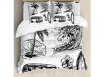 Abakuhaus Copripiumino Surf, Tavola Da Surf-Spiaggia Van, Antiacaro, Adatto A Chi Soffre Di Allergie, Con Federe, 200 Cm X 200 Cm - 80 X 80 Cm, Bianco E Nero