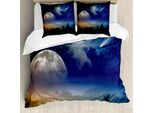 Abakuhaus Copripiumino Space, Nuvole E Luna Piena, Antiacaro, Adatto A Chi Soffre Di Allergie, Con Federe, 155 Cm X 220 Cm - 80 X 80 Cm, Blu E Giallo