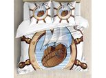 Abakuhaus Copripiumino Steuerrad, Barca A Vela, Antiacaro, Adatto A Chi Soffre Di Allergie, Con Federe, 155 Cm X 220 Cm - 80 X 80 Cm, Marrone Blu