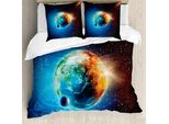 Abakuhaus Copripiumino Space, Pianeta Terra Raggi Di Sole, Antiacaro Adatto A Chi Soffre Di Allergie Con Federe, 155 Cm X 220 Cm - 80 X 80 Cm, Rosso Blu