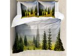 Abakuhaus Copripiumino Wald, Alberi Verdi Sul Prato, Antiacaro Adatto A Chi Soffre Di Allergie Con Federe, 200 Cm X 200 Cm - 80 X 80 Cm, Bianco Verde