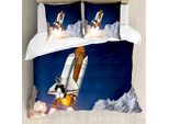 Abakuhaus Copripiumino Space, Rakete Aufzug Explosion, Antiacaro, Adatto A Chi Soffre Di Allergie, Con Federe, 200 Cm X 200 Cm - 80 X 80 Cm, Bianco, Blu, Arancione