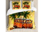 Abakuhaus Copripiumino Surf, Hippie Old Exotic Bus, Antiacaro, Adatto A Chi Soffre Di Allergie, Con Federe, 155 Cm X 220 Cm - 80 X 80 Cm, Giallo Arancione Verde