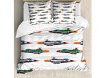 Abakuhaus Set Copripiumino Colorato Per Letti Matrimoniali, Design Jet Aviation, Antiacaro, Adatto A Chi Soffre Di Allergie, Con Federe, Multi
