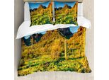 Abakuhaus Copripiumino Saguaro, Picacho Peak E Sun, Antiacaro, Adatto A Chi Soffre Di Allergie, Con Federe, 155 Cm X 220 Cm - 80 X 80 Cm, Verde Blu