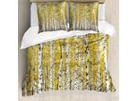 Abakuhaus Set Copripiumino Autunnale Per Letti Matrimoniali, Foglie Dorate Del Bosco, Antiacaro, Adatto A Chi Soffre Di Allergie, Con Federe, Giallo-Grigio