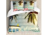 Abakuhaus Copripiumino Surf, Minivan Retrò Sulla Spiaggia, Antiacaro, Adatto A Chi Soffre Di Allergie, Con Federe, 155 Cm X 220 Cm - 80 X 80 Cm, Multicolore