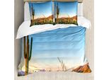 Abakuhaus Saguaro Copripiumino, Sole Nel Deserto Cactus, Antiacaro Adatto A Chi Soffre Di Allergie Con Federe, 155 Cm X 220 Cm - 80 X 80 Cm, Arancione, Blu, Verde