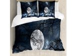 Abakuhaus Copripiumino Wald, Luna Nella Notte Nella Foresta, Antiacaro Adatto A Chi Soffre Di Allergie Con Federe, 200 Cm X 200 Cm - 80 X 80 Cm, Blu-Nero-Giallo