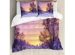 Abakuhaus Copripiumino Wald, Paesaggio Con Tramonto, Antiacaro, Adatto A Chi Soffre Di Allergie, Con Federe, 200 Cm X 200 Cm - 80 X 80 Cm, Rosa, Bianco,