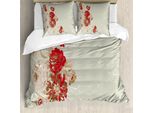 Abakuhaus Copripiumino Antico, Fiori Rosa Antichi, Antiacaro, Adatto A Chi Soffre Di Allergie, Con Federe, 155 Cm X 220 Cm - 80 X 80 Cm, Beige Crema Rosso