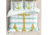 Abakuhaus Copripiumino Anker, Marine Golden Anchor, Antiacaro, Adatto A Chi Soffre Di Allergie, Con Federe, 200 Cm X 200 Cm - 80 X 80 Cm, Azzurro Pallido Bianco