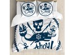Abakuhaus Copripiumino Anker, Teschi Pirata Nautici, Antiacaro, Adatto A Chi Soffre Di Allergie, Con Federe, 200 Cm X 200 Cm - 80 X 80 Cm, Blu Scuro E Bianco