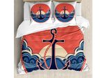 Abakuhaus Copripiumino Anker, Mare Onde Al Tramonto, Antiacaro Adatto A Chi Soffre Di Allergie Con Federe, 200 Cm X 200 Cm - 80 X 80 Cm, Rosso Blu Giallo