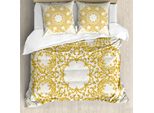 Abakuhaus Copripiumino Vittoriano, Floral Baroque Round, Antiacaro E Anallergico Con Federe, 155 Cm X 220 Cm - 80 X 80 Cm, Giallo Crema