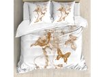 Abakuhaus Copripiumino Vittoriano, Farfalle Nostalgiche, Antiacaro, Adatto A Chi Soffre Di Allergie, Con Federe, 155 Cm X 220 Cm - 80 X 80 Cm, Marrone Bianco