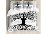 Abakuhaus Albero Della Vita Copripiumino, Roots Filiale Leafless, Antiacaro Adatto A Chi Soffre Di Allergie Con Federe, 200 Cm X 200 Cm - 80 X 80 Cm, Bianco E Nero