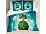 Abakuhaus Albero Della Vita Copripiumino, Arte Ecologica Mondiale, Antiacaro, Adatto A Chi Soffre Di Allergie, Con Federe, 200 Cm X 200 Cm - 80 X 80 Cm, Verde, Blu, Bianco