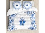 Abakuhaus Copripiumino Mandala, Persian Nostalgic Flora, Antiacaro, Adatto A Chi Soffre Di Allergie, Con Federe, 155 Cm X 220 Cm - 80 X 80 Cm, Blu E Bianco