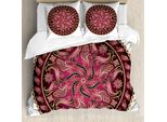 Abakuhaus Set Copripiumino Etnico Per Letti Matrimoniali, Motivo Mandala Rosso, Antiacaro, Adatto A Chi Soffre Di Allergie, Con Federe, Rosso Vino E Oro