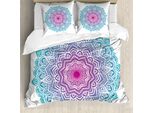 Abakuhaus Copripiumino Mandala, Motivo Floreale, Antiacaro, Adatto A Chi Soffre Di Allergie, Con Federe, 200 Cm X 200 Cm - 80 X 80 Cm, Bianco, Rosa E Blu