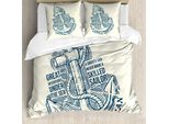 Abakuhaus Copripiumino Anker, Vintage Nautical Mare, Antiacaro, Adatto A Chi Soffre Di Allergie, Con Federe, 200 Cm X 200 Cm - 80 X 80 Cm, Blu Crema