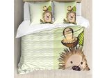 Abakuhaus Copripiumino Pilz, Hedgehog Chevron, Antiacaro, Adatto A Chi Soffre Di Allergie, Con Federe, 155 Cm X 220 Cm - 80 X 80 Cm, Verde Marrone Beige