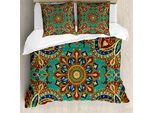 Abakuhaus Set Copripiumino Mandala Per Letti Matrimoniali, Arabeschi Orientali, Antiacaro, Adatto A Chi Soffre Di Allergie, Con Federe, Rosso Verde Blu