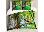 Abakuhaus Copripiumino Cascata, Alberi In Verde, Antiacaro, Adatto A Chi Soffre Di Allergie, Con Federe, 155 Cm X 220 Cm - 80 X 80 Cm, Verde Grigio