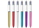 Bic 4 Colours Shine Nero, Blu, Verde, Rosso Penna A Sfera Retrattile A Clip Medio 12 Pz