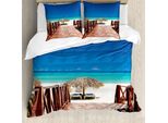 Abakuhaus Copripiumino Da Spiaggia, Sandy Beach Resort, Antiacaro, Adatto A Chi Soffre Di Allergie, Con Federe, 200 Cm X 200 Cm - 80 X 80 Cm, Chocolate Navy Turchese