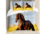 Abakuhaus Copripiumino Cavalli, Prato Segreto Cavallo, Antiacaro Adatto A Chi Soffre Di Allergie Con Federe, 155 Cm X 220 Cm - 80 X 80 Cm, Giallo Marrone Blu