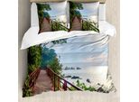 Abakuhaus Copripiumino Strand, Jogging Sulla Costa, Antiacaro Adatto A Chi Soffre Di Allergie Con Federe, 155 Cm X 220 Cm - 80 X 80 Cm, Cioccolato Verde