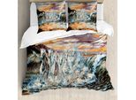 Abakuhaus Copripiumino Cavalli, Cavalli Surreali Retrò, Antiacaro, Adatto A Chi Soffre Di Allergie, Con Federe, 200 Cm X 200 Cm - 80 X 80 Cm, Multicolore