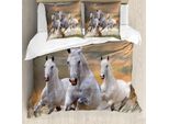 Abakuhaus Copripiumino Cavalli, Cielo Mistico, Antiacaro, Adatto A Chi Soffre Di Allergie, Con Federe, 155 Cm X 220 Cm - 80 X 80 Cm, Bianco Arancione