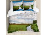 Abakuhaus Copripiumino Paesaggio, Calmo Fiume Prati Alberi, Antiacaro Adatto A Chi Soffre Di Allergie Con Federe, 155 Cm X 220 Cm - 80 X 80 Cm, Verde, Blu, Bianco
