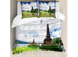 Abakuhaus Copripiumino Balinese, Bali Tropic Flowers Sea, Antiacaro, Adatto A Chi Soffre Di Allergie, Con Federe, 155 Cm X 220 Cm - 80 X 80 Cm, Verde, Rosa, Blu